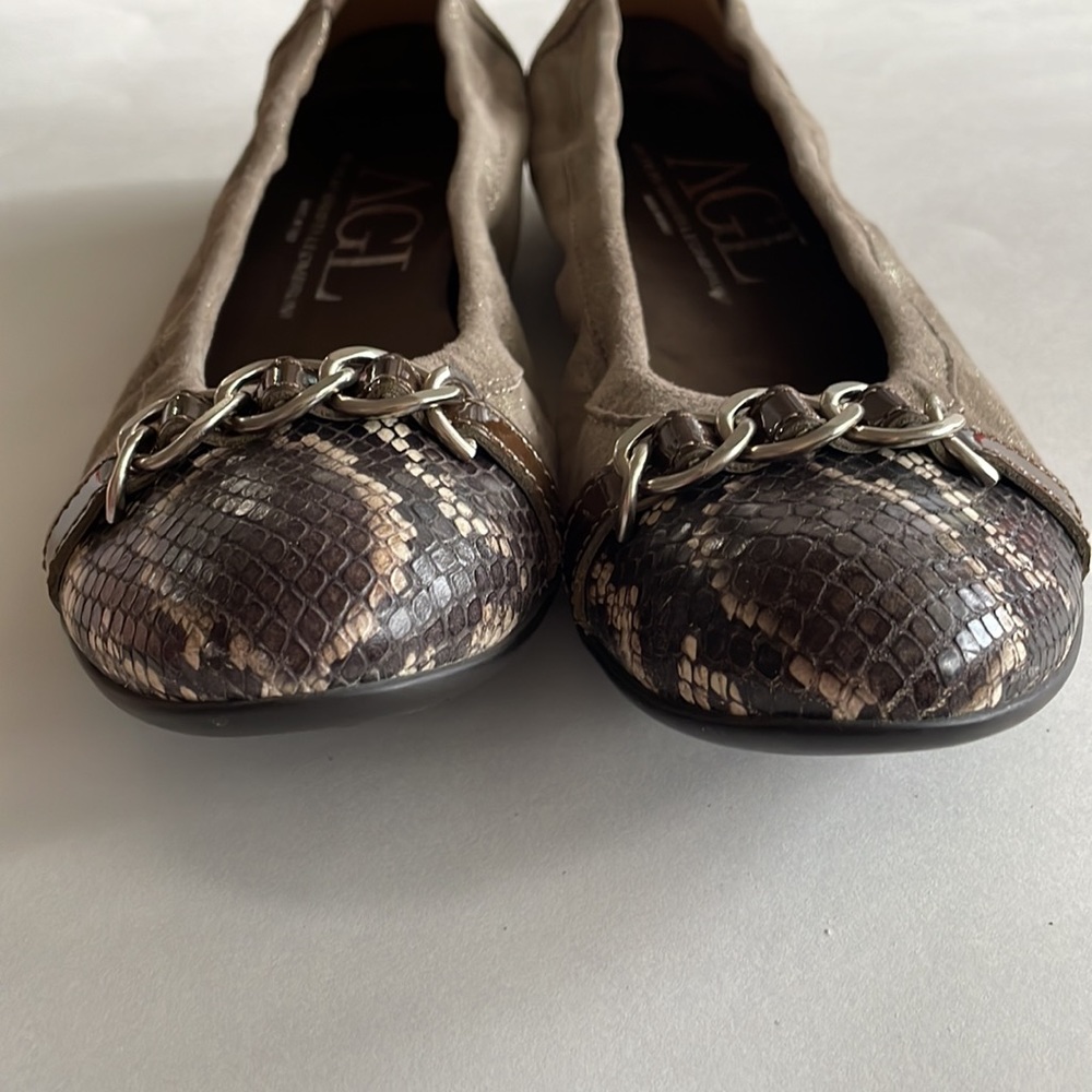 Agl Flats Python Toe Shimmery Tan Leather Size 42 - image 8